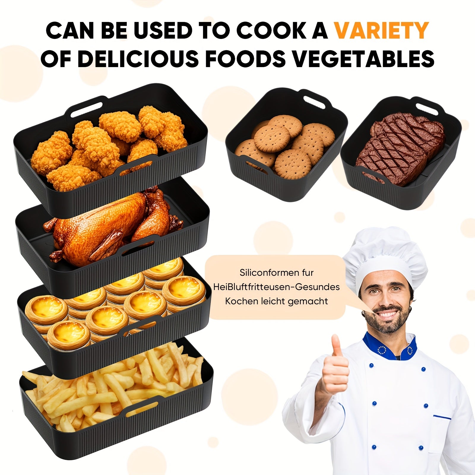 3 ta issiqlikka chidamli qayta ishlatiladigan silikon qoplamalar to'plami, havo fritözlari, pechlar va bug'li idishlar uchun