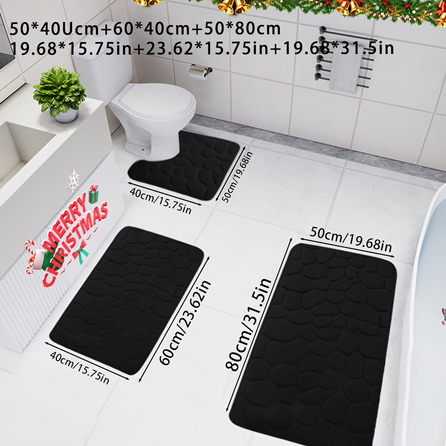 Juego de 3 alfombrillas de baño navideñas, ultra absorbentes, antideslizantes, de felpa suave de punto de poliéster para bañera, ducha y hogar