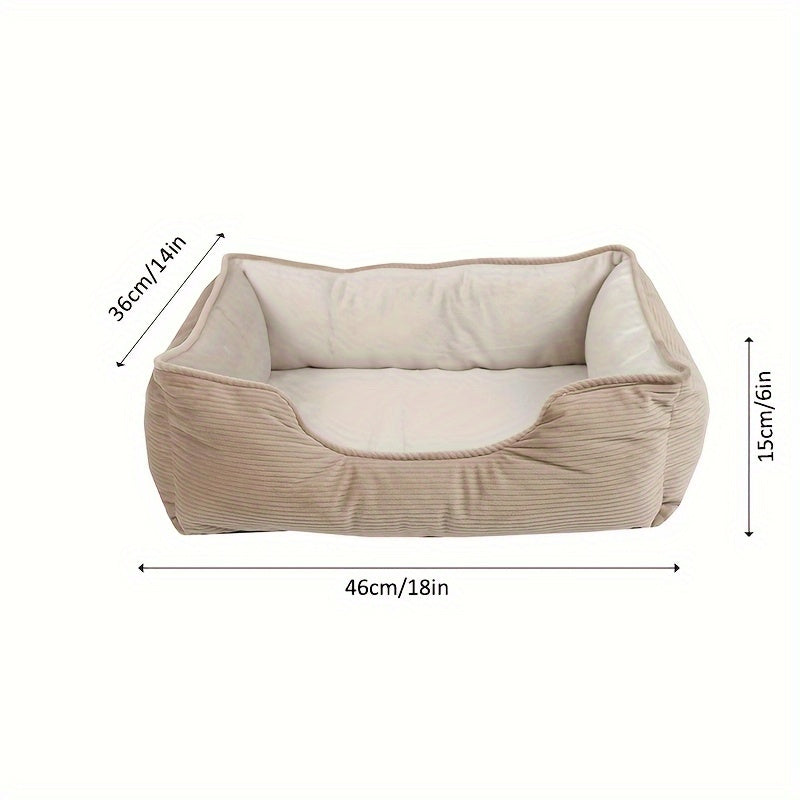 Square Pet Bed for Medium to Large Dogs Beige Warm Polyester Fiber Cushion Winter Comfort