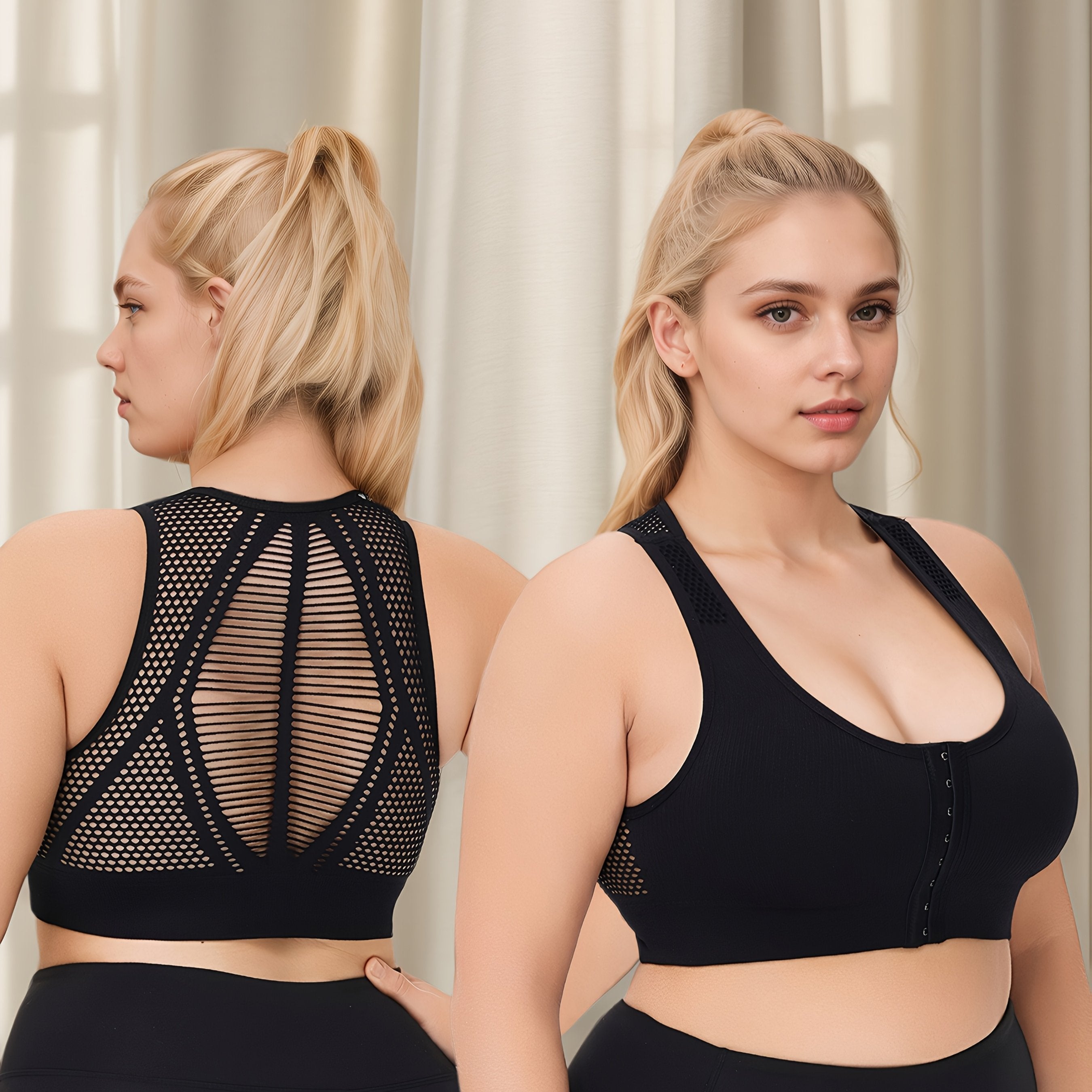 Бюстгальтер спортивный бесшовный для полных размеров, дышащий с вырезом "холлоу" на спине для йоги и бега