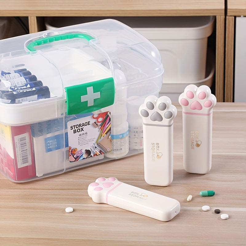 Mini Cat Paw Pill Organizer Portable Medication Box with 3 Compartments