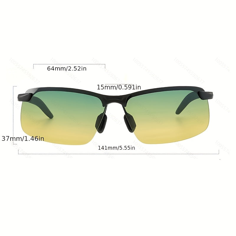 Erkaklar uchun kvadrat moda ko‘zoynaklar, yashil va sariq gradientli polarizatsiyalangan linzalar bilan, haydash va sport uchun