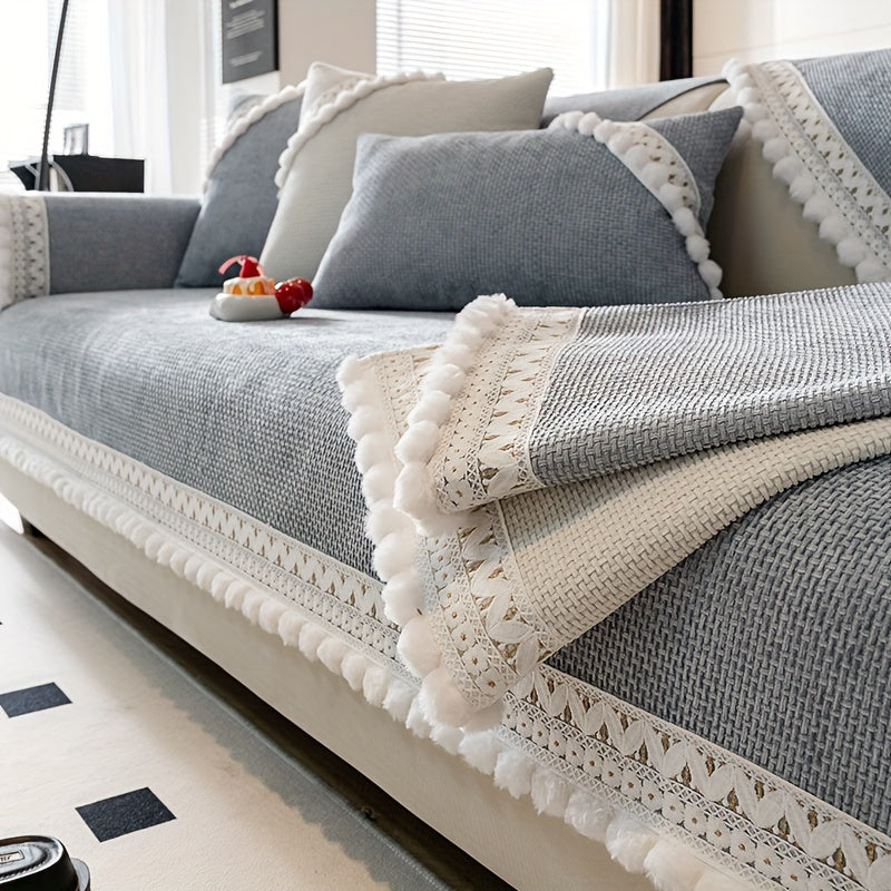 Boho Style Sofa Cover Pet-Friendly Machine Washable Short Plush Anti-Slip Fits Armchair to Sectional