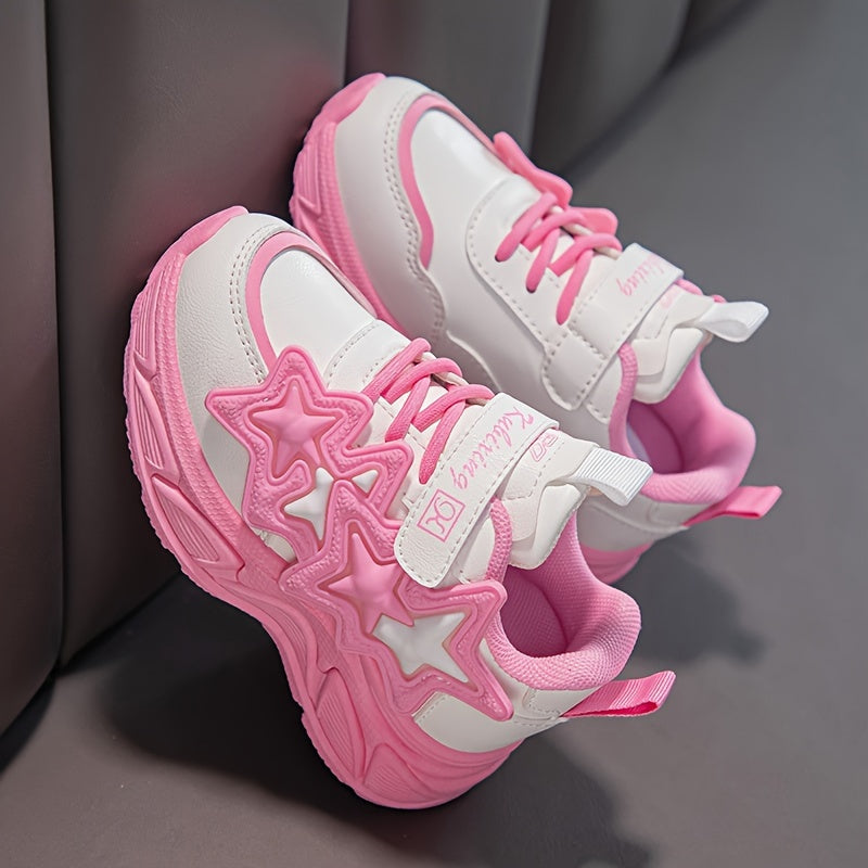 Girls Casual Sneakers with Star Design Low Top Rubber Sole All-Season
