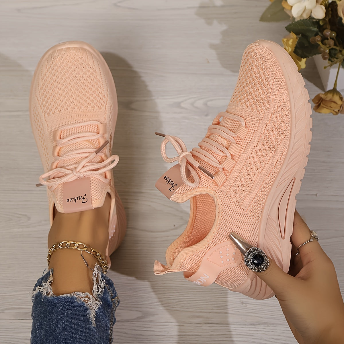 Women's Knit Mesh Slip-On Sneakers Lightweight Casual Shoes Solid Color