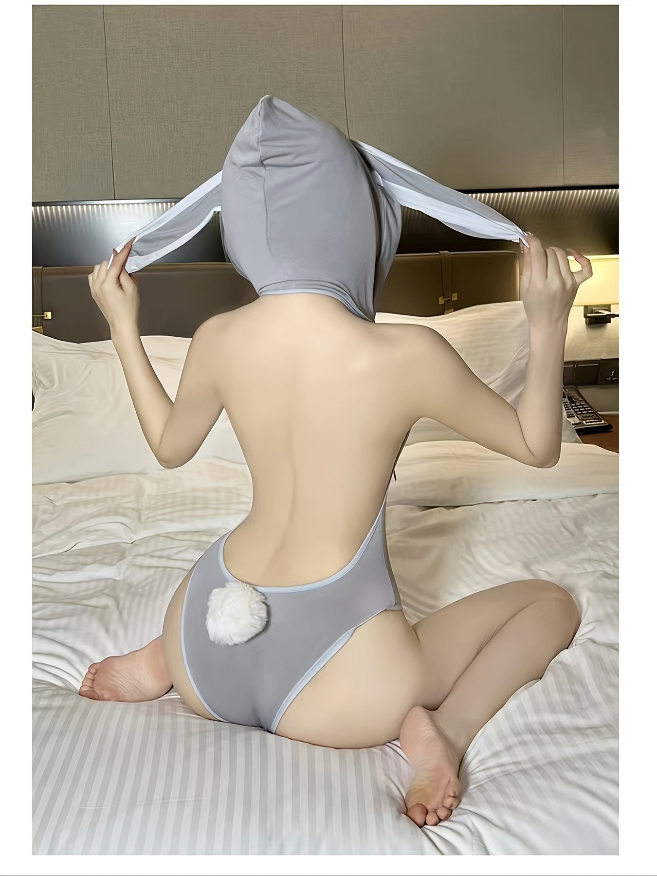 Women's Hooded Bodysuit Polyester Knit Solid Color Zipper Role Play