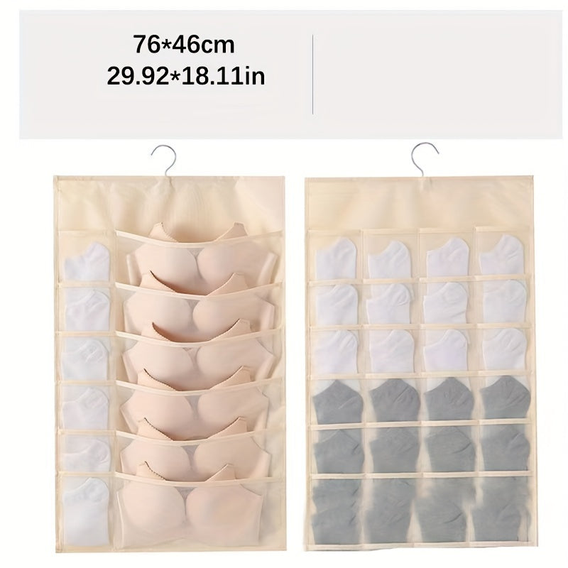 Dual-Sided Hanging Organizer for Underwear Socks Non Woven Foldable Grey Pink Ivory