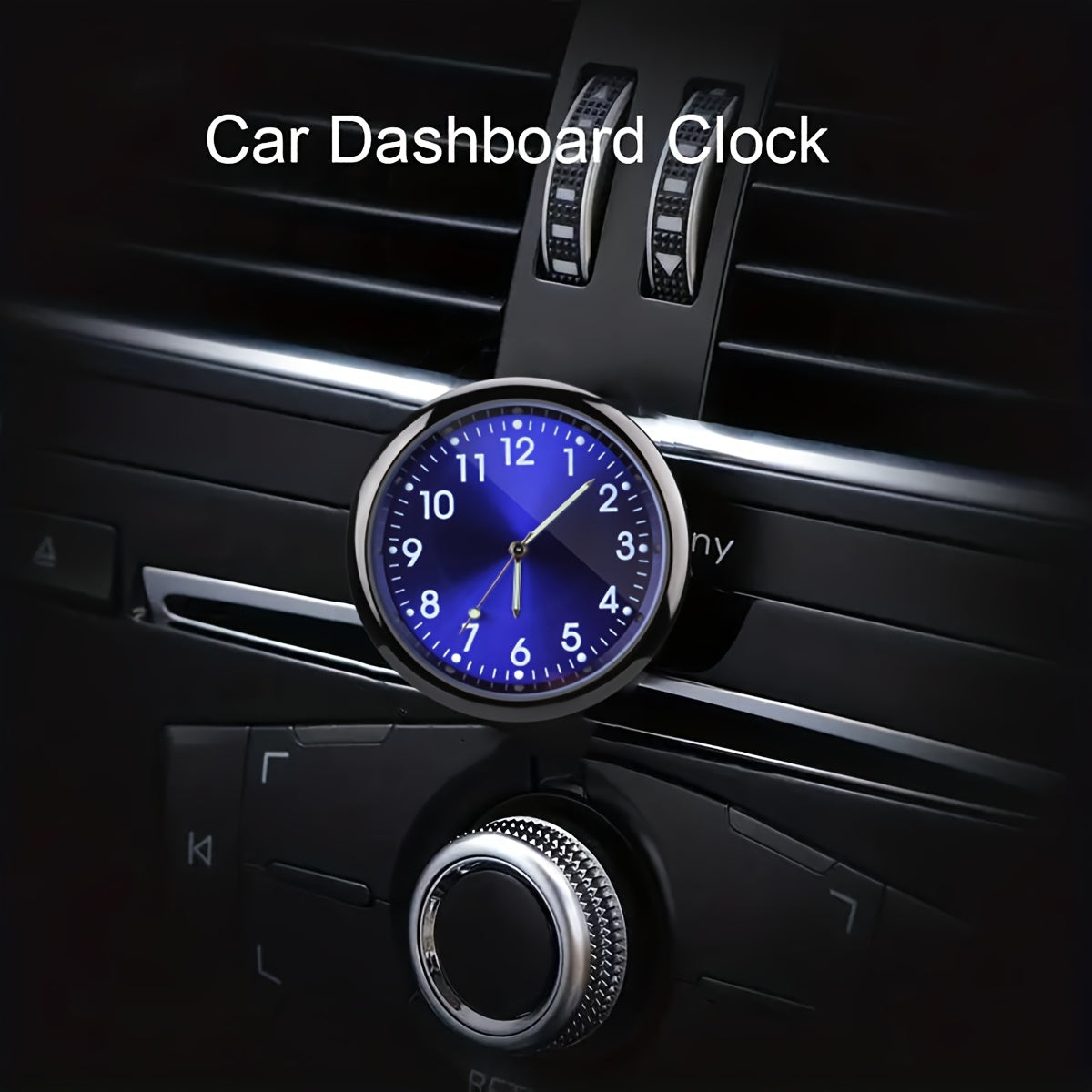 Mini Quartz Car Clock Luminous Dashboard Decor Blue Face Green Numbers