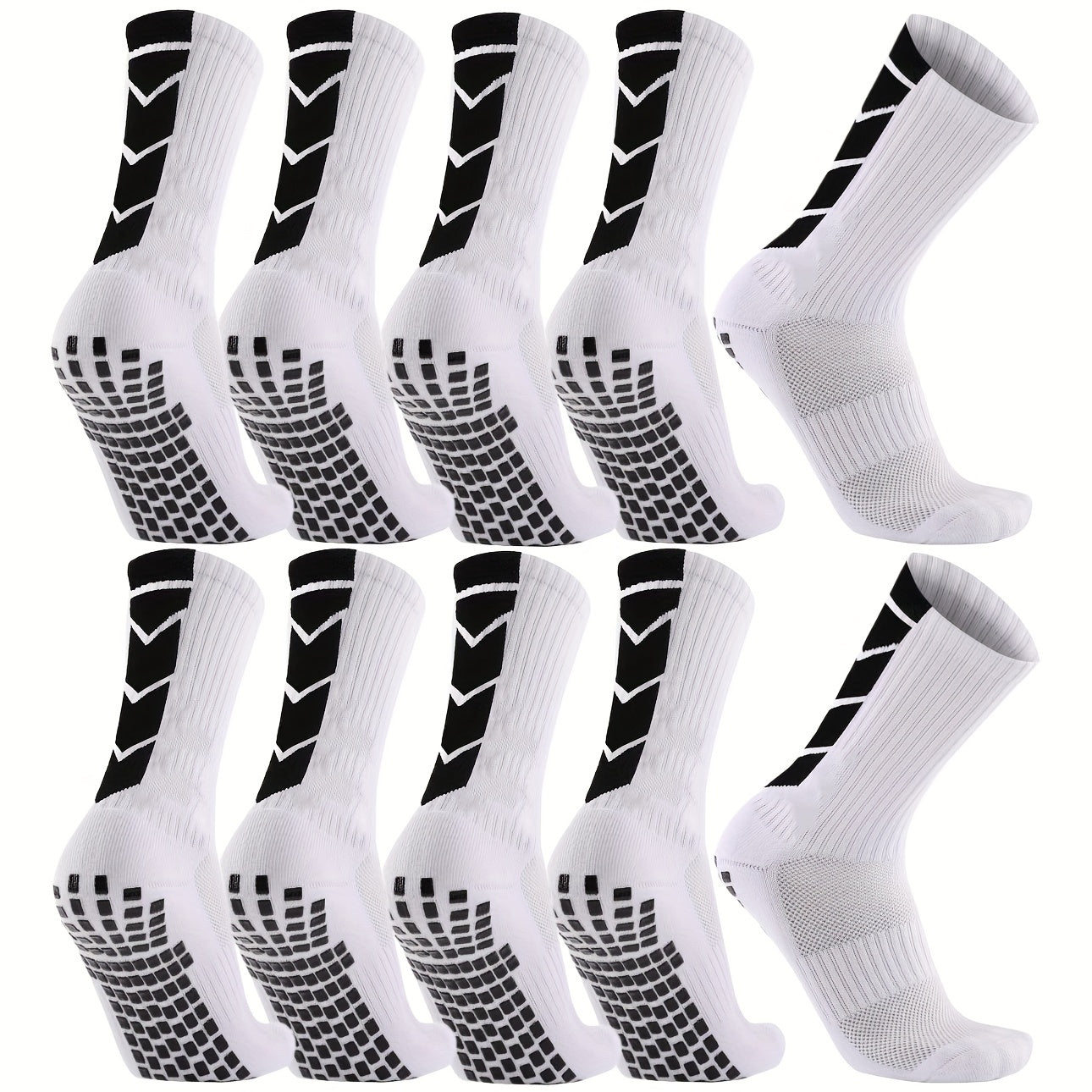 10 Pairs Unisex Athletic Sports Socks with Geometric Pattern Non-Slip Grip Knit Polyester for Soccer Basketball Skateboarding Rugby