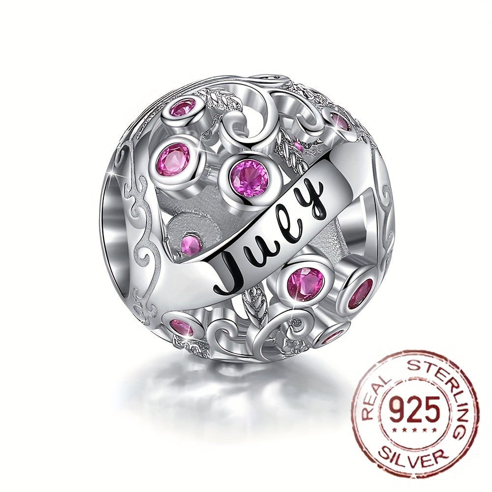 Sterling Silver Twelve Months Series Round Charm Beads for Bracelets and Necklaces