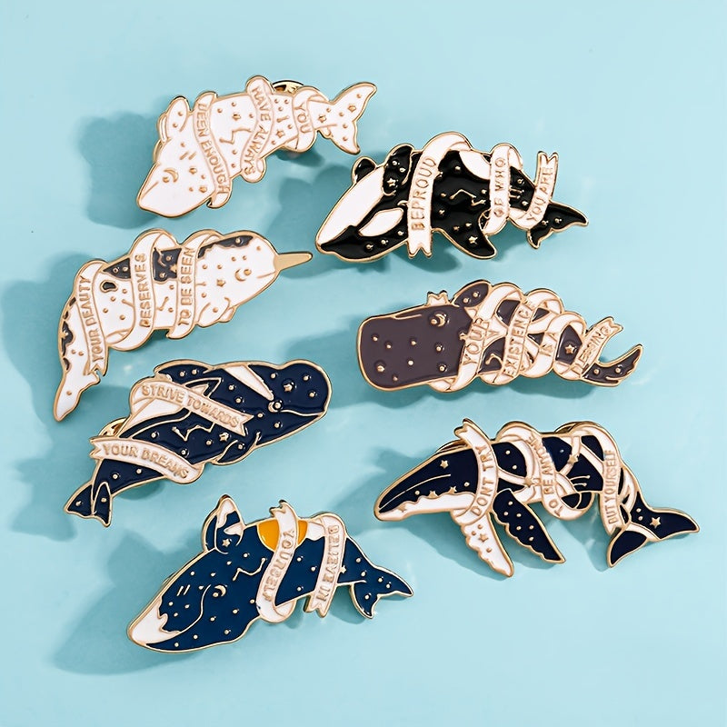 10 elegantes alfileres de aleación con forma de animal, pines de dibujos animados de ballenas del océano, broches de esmalte para ropa y bolsos