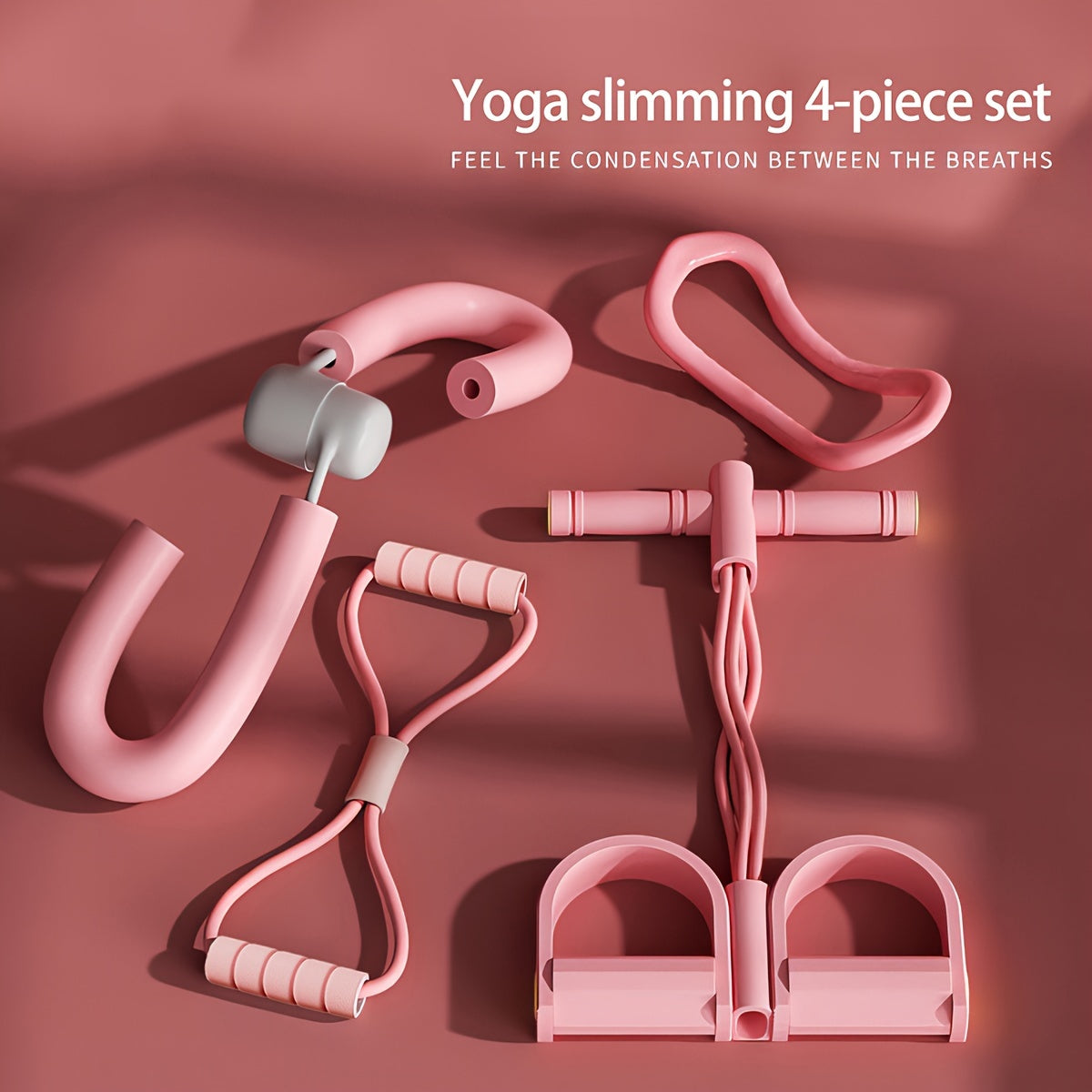 4-Piece Pink Yoga and Fitness Equipment Set Made of Durable PP Material for Home Workouts