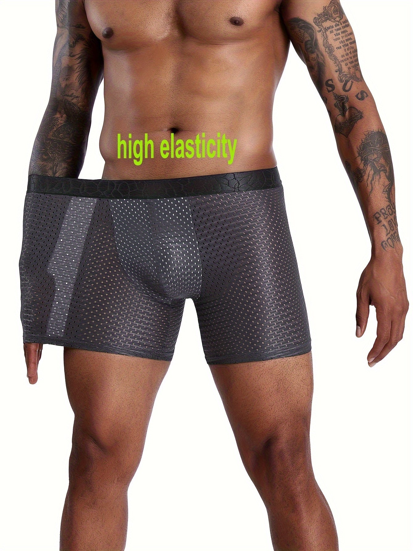 Men's Breathable Mesh Underwear Set with Extended Trouser Legs and Flat Seams