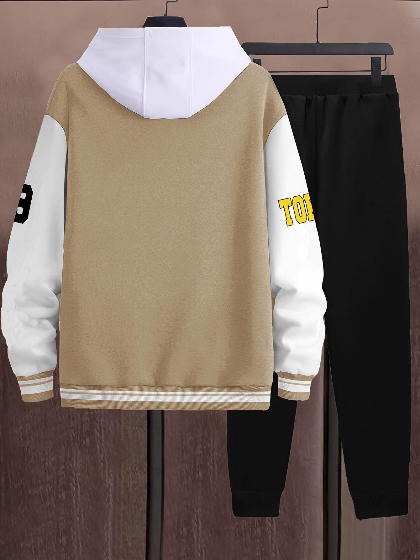 Men's Polyester Casual Athleisure Set with Color Block Varsity Jacket and Joggers for Fall Winter