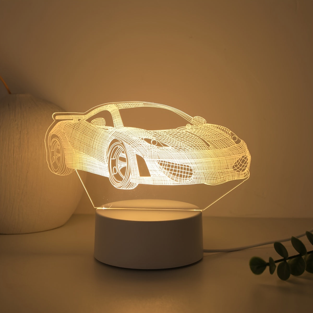 3D Sports Car Night Light USB Powered No Batteries Needed for Kids Bedroom Gift