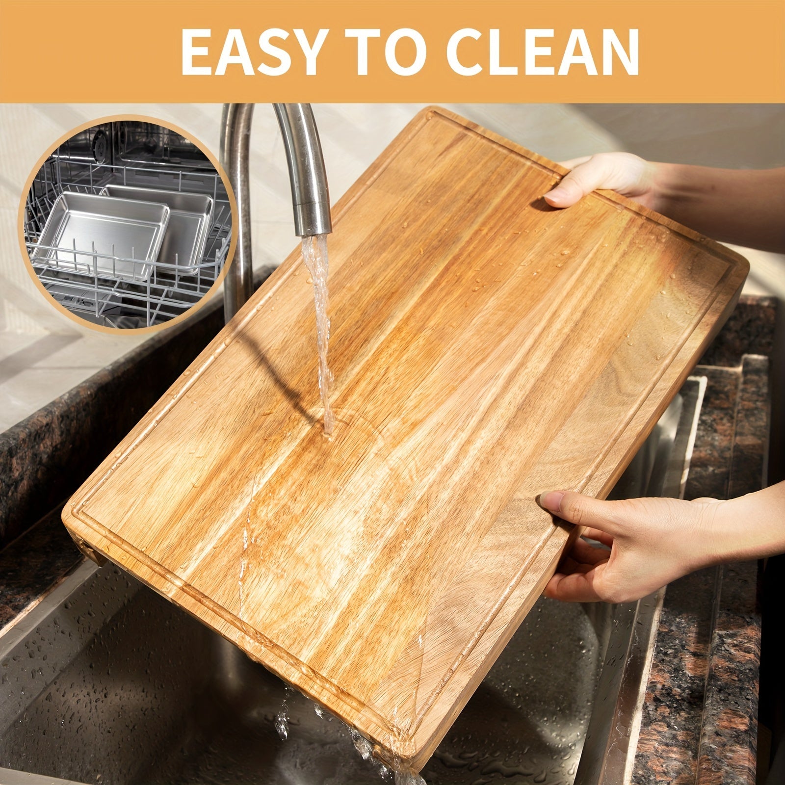 Large Bamboo Cutting Board with Pull-Out Drawers, Non-Slip Surface