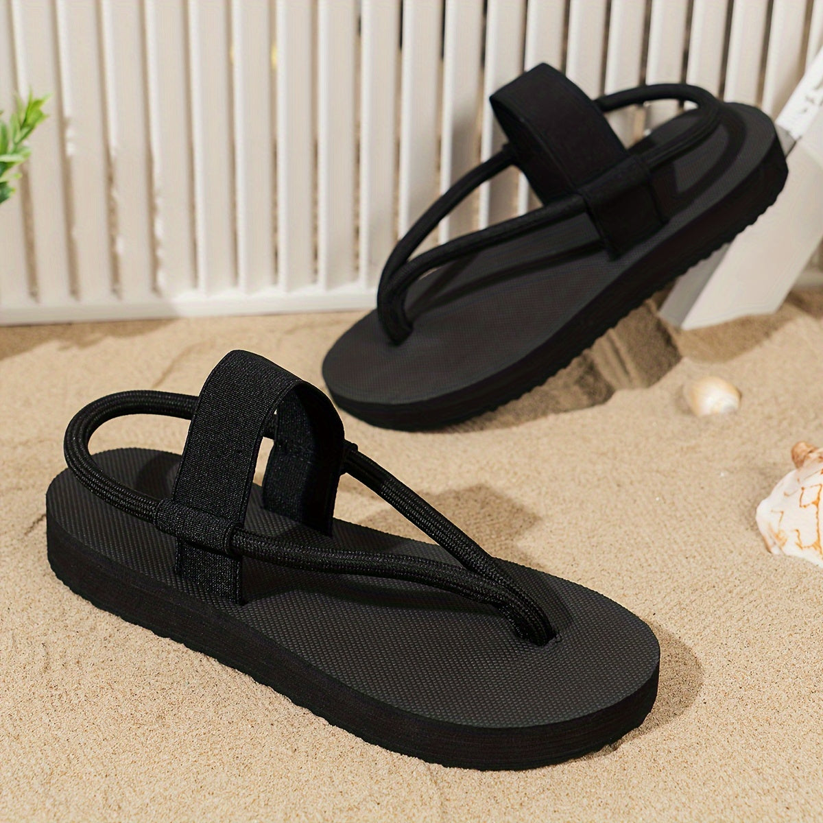 Women's Flat Fabric Slides with Adjustable Straps and Non-Slip Soles