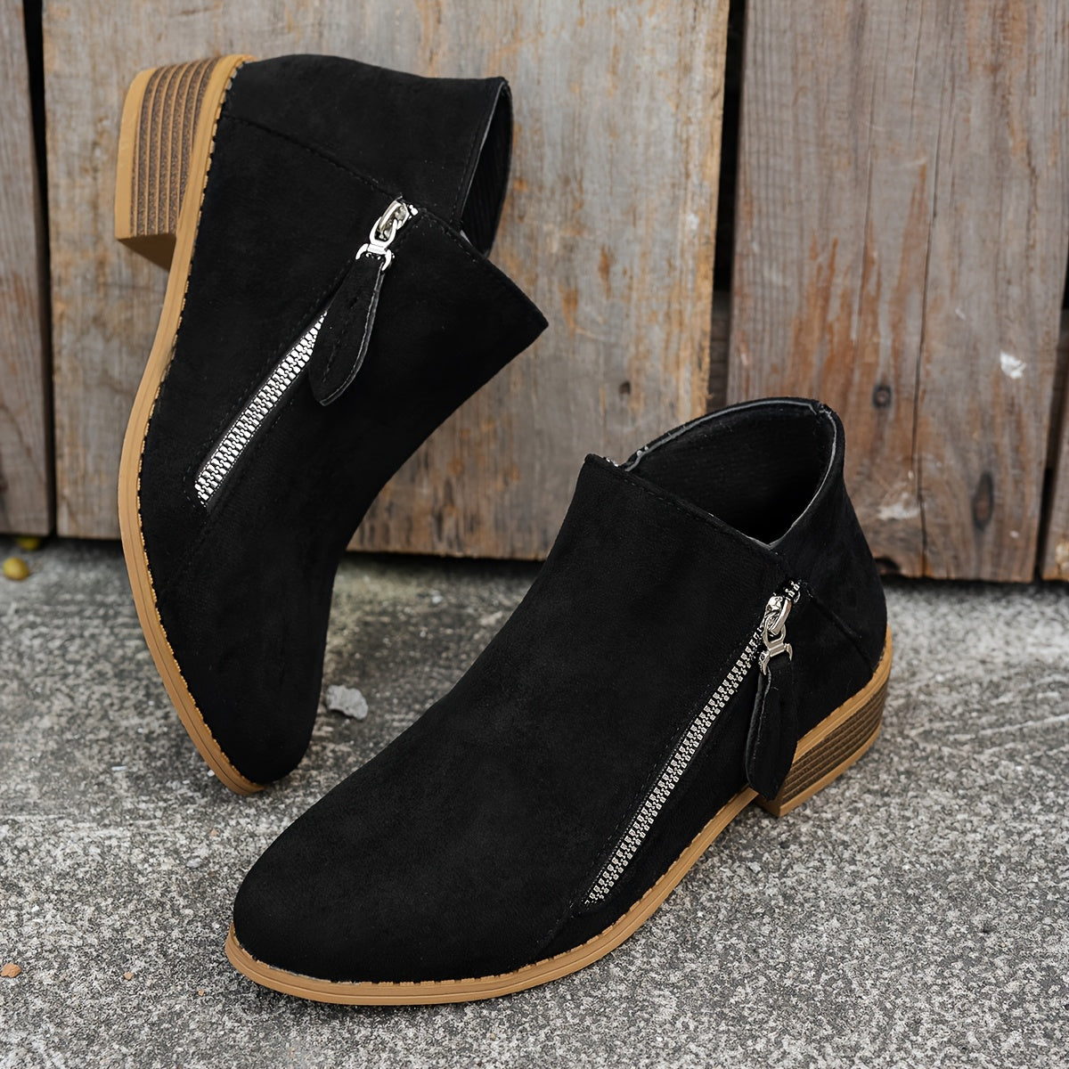 Women's Faux Leather Chelsea Ankle Boots with Chunky Heel and Side Zipper