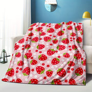 Pink Strawberry Print Flannel Throw Blanket for Bed Sofa All Seasons
