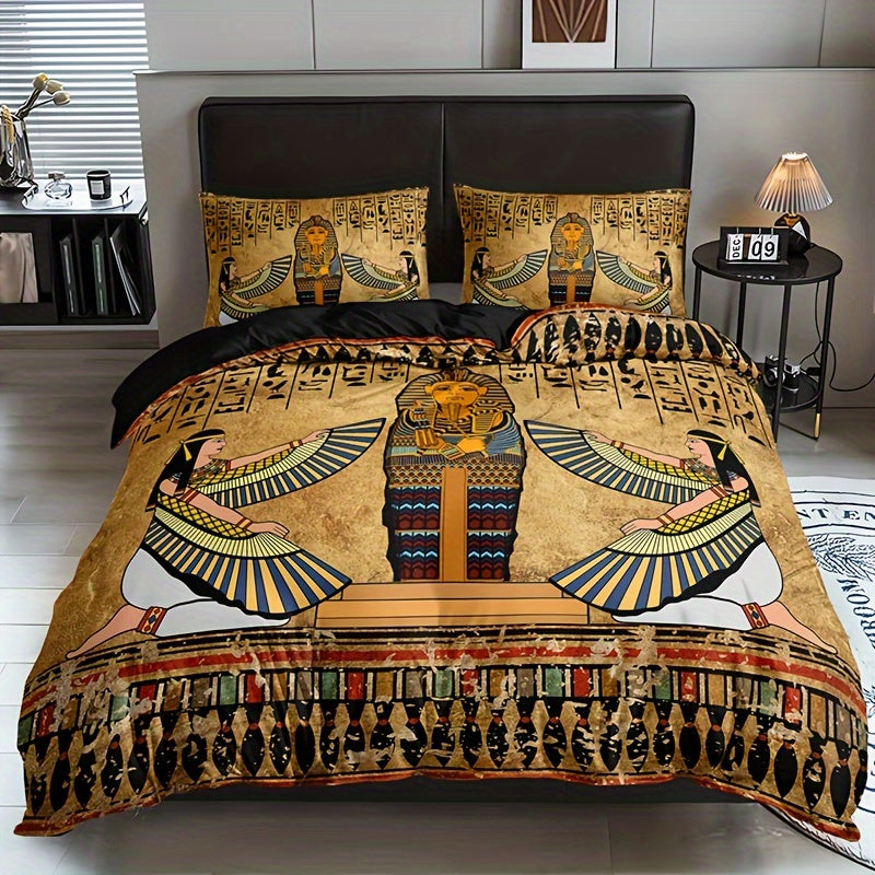 Egyptian Art Duvet Cover Set 3 Pieces Soft Breathable HD Printed Bedding