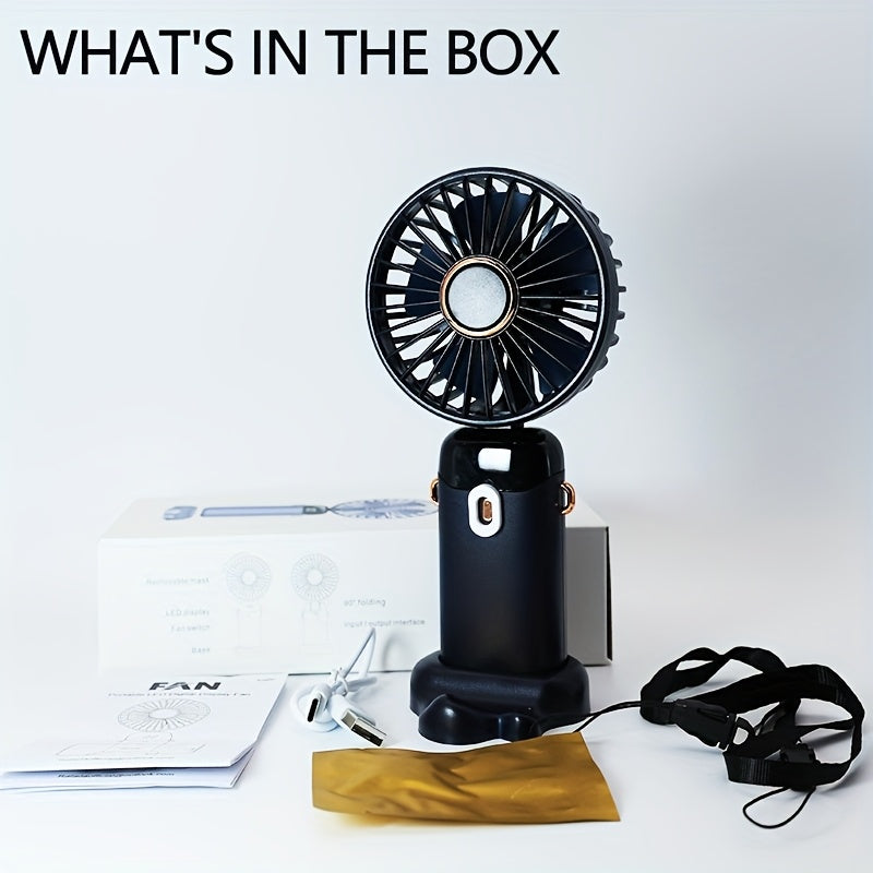 Rechargeable Pink Handheld Fan with 5-Speed LED Display, Portable and Foldable