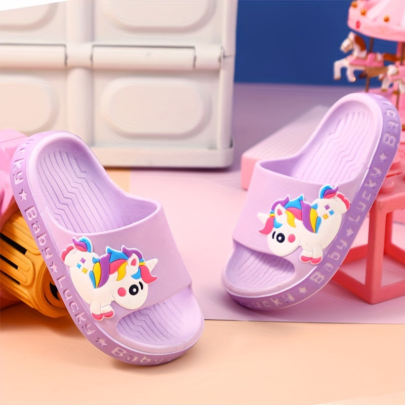 Kids' Cartoon Unicorn PVC Slippers Lightweight Breathable Slip-On Casual Shoes for Boys and Children Under 14
