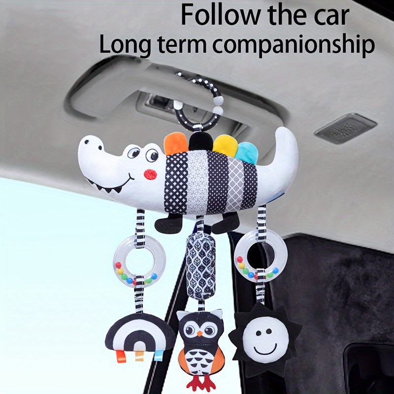 Black and White Animal Plush Toy for Babies Stroller and Car Seat Rattles