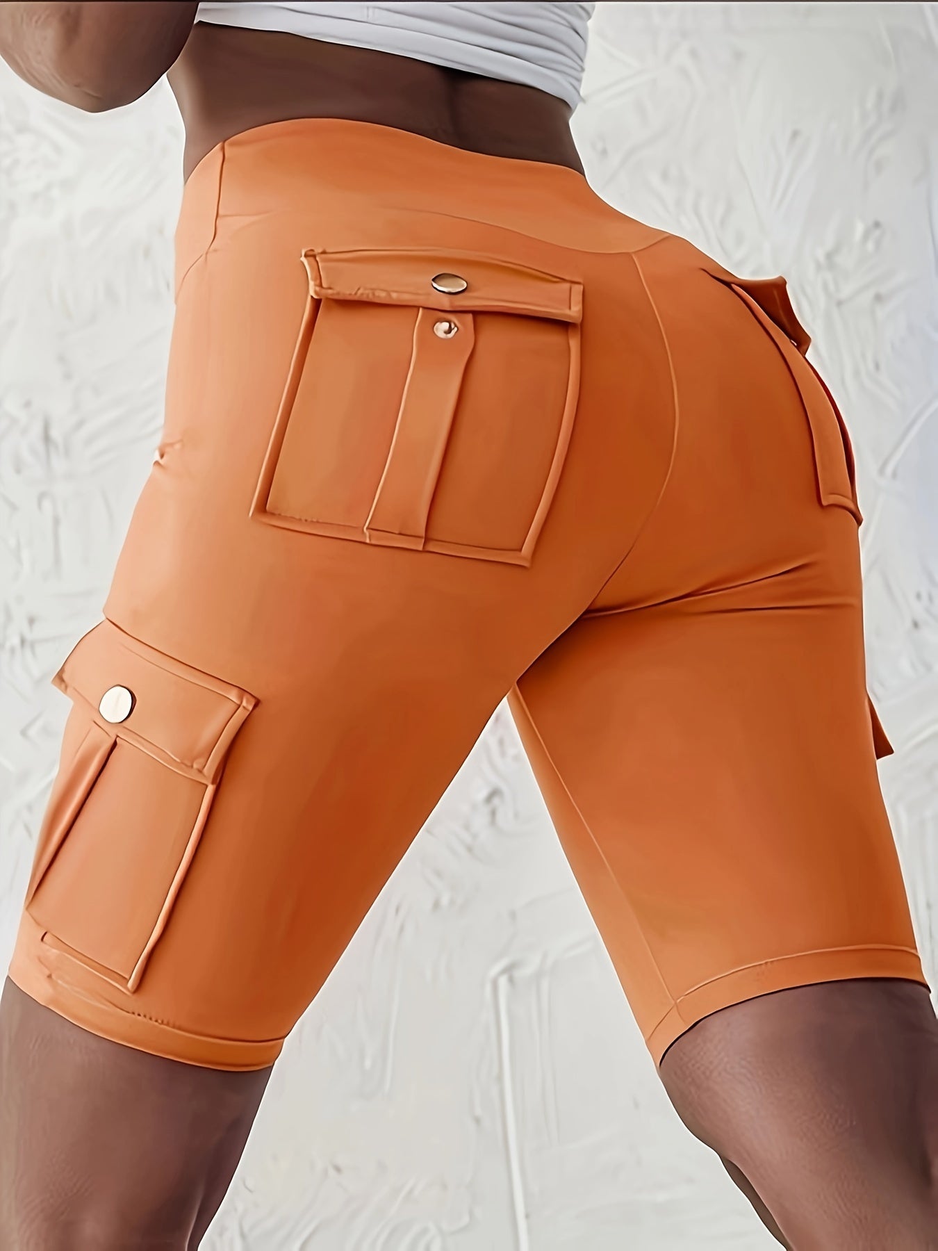 Plus Size Women's Black High-Waisted Stretch Shorts with Pockets