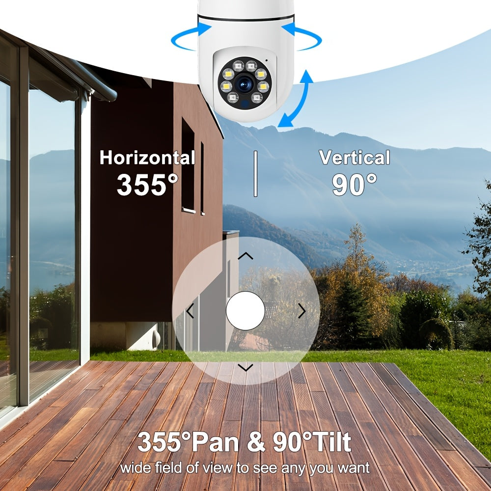 Wireless 1080P Light Bulb Camera Indoor Outdoor WiFi Pan Tilt AI Motion Audio