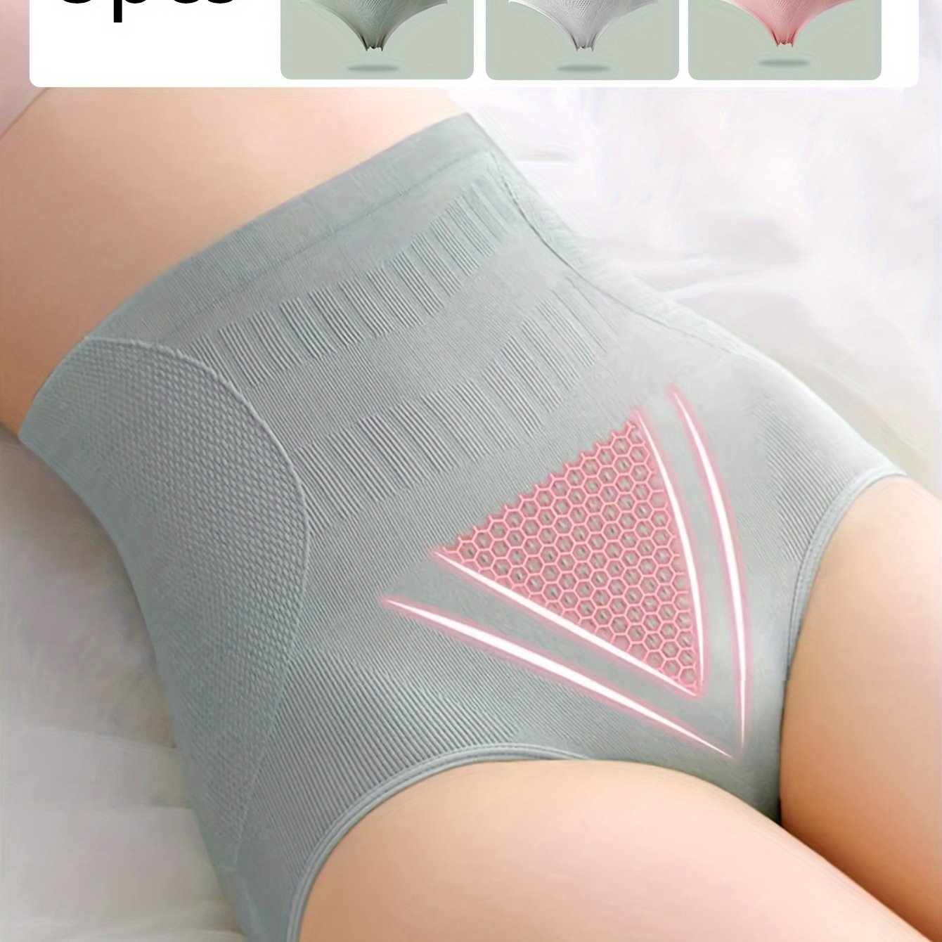 Women's High-Waist Briefs Nylon Elastane Tummy Control Butt Lifting Non-See-Through Light Gray White Beige 3 Pack