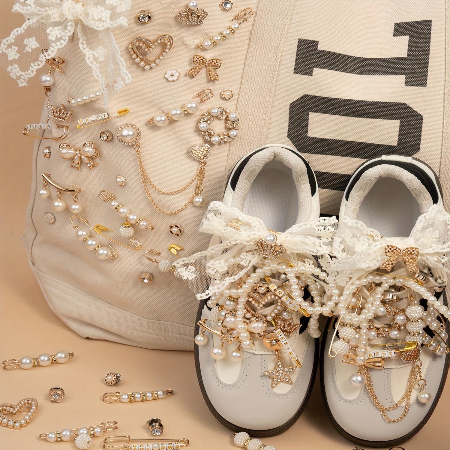 Women Shoe Charms Kit with Bow for Sneakers and Socks, 75 Pieces