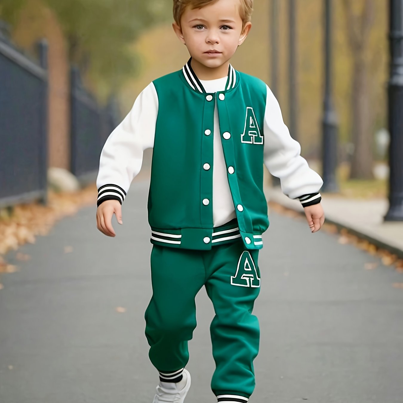 Boys Fall Winter Baseball Suit Polyester Knit Alphabet Print Regular Fit with Button