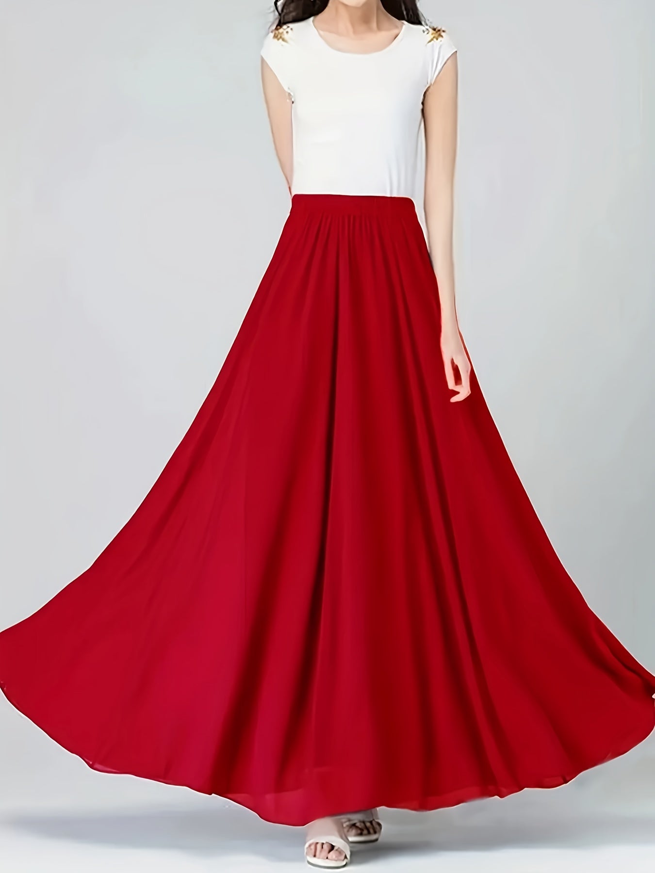 Plus Size Women'sA-Line Pleated Skirt High Waist Polyester Office Wear