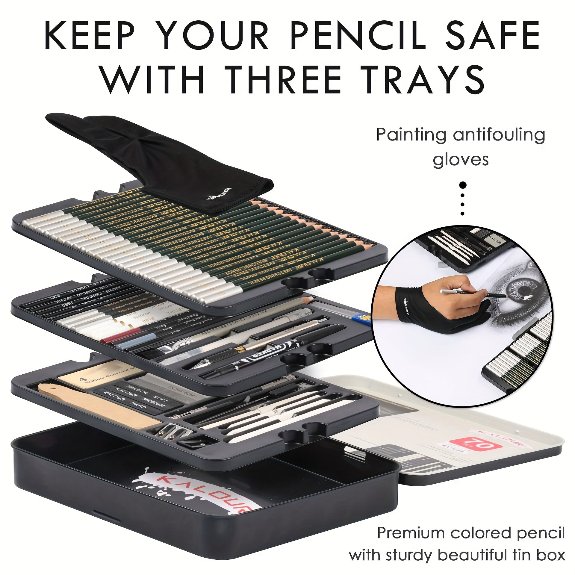 Set de dibujo de boceto con caja de hierro de lujo de 70 piezas para arte y escritura al aire libre