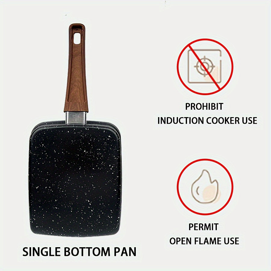 Cast Iron Frying Pan with Non-Stick Coating and Imitation Wood Handle Includes Silicone Spatula for Home Kitchen