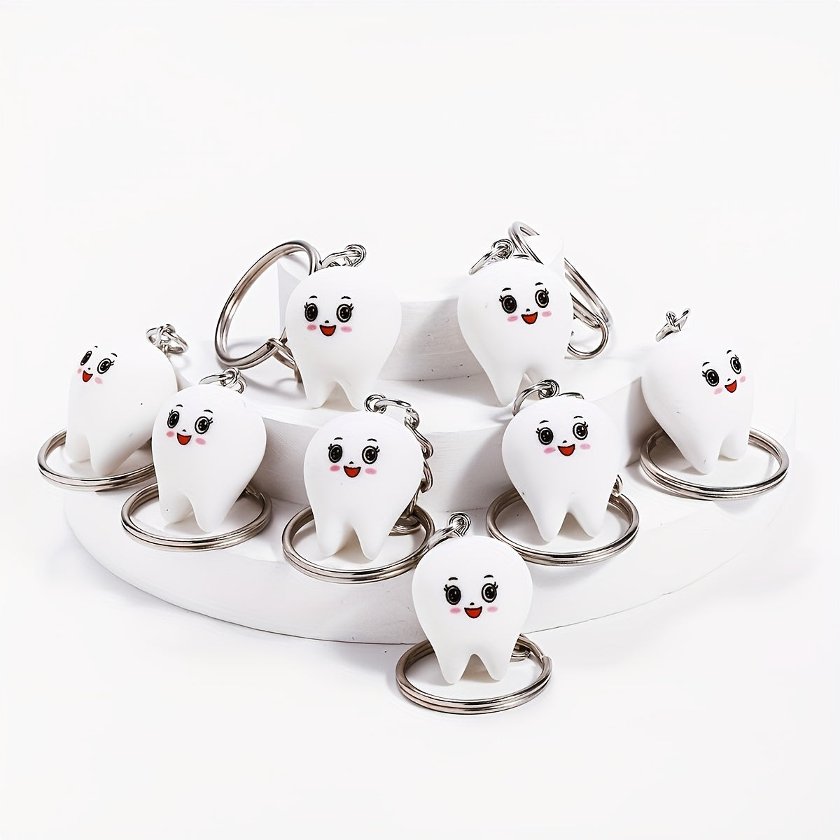Set of 8 Men's Resin Tooth Keychains Minimalist Novelty Accessories
