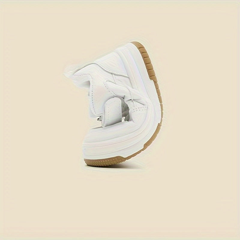 Kids' White Low Top Sneakers for Boys and Girls Adjustable Strap PU Upper Casual School Shoes