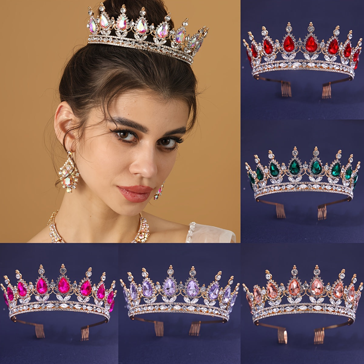 Rhinestone Crown Hair Comb Tiaras for Bridal Wedding Princess Headwear