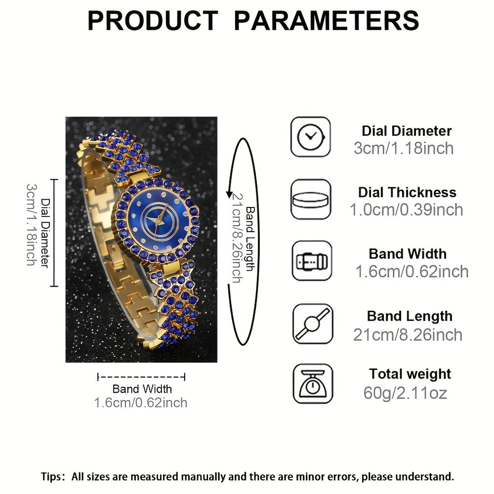 Women's Quartz Watch Set with Heart Jewelry 6-Piece Alloy Round Case Timepieces Earrings Necklace Ring