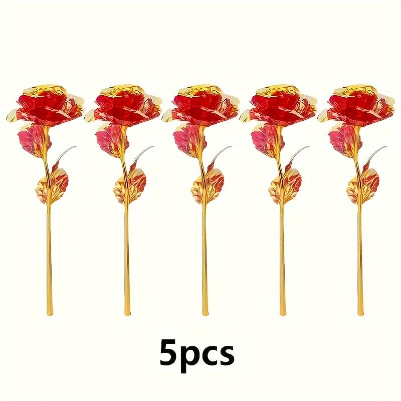 Artificial Rose Flower Set of 5 Gold Crystal Decor for Weddings Parties and Gifts