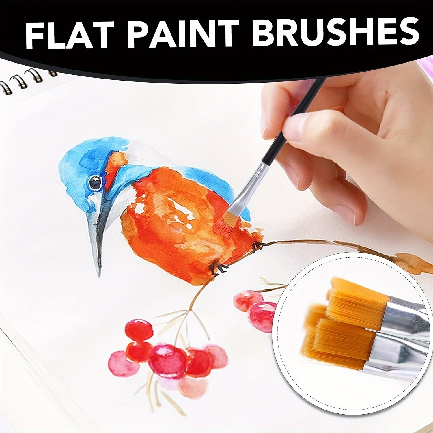 50 Nylon soch bo'yash cho'tkasi to'plami, yog'li, akvarel, yuz san'ati uchun tekis va dumaloq nuqtali cho'tkalar