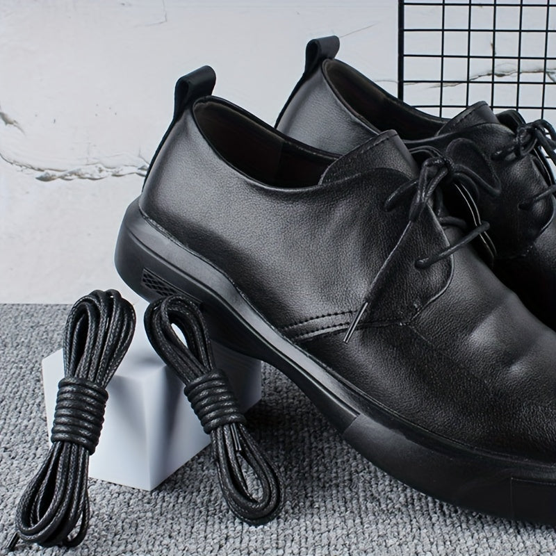 Men Women Black Round Waxed Leather Shoelaces for Formal Shoes