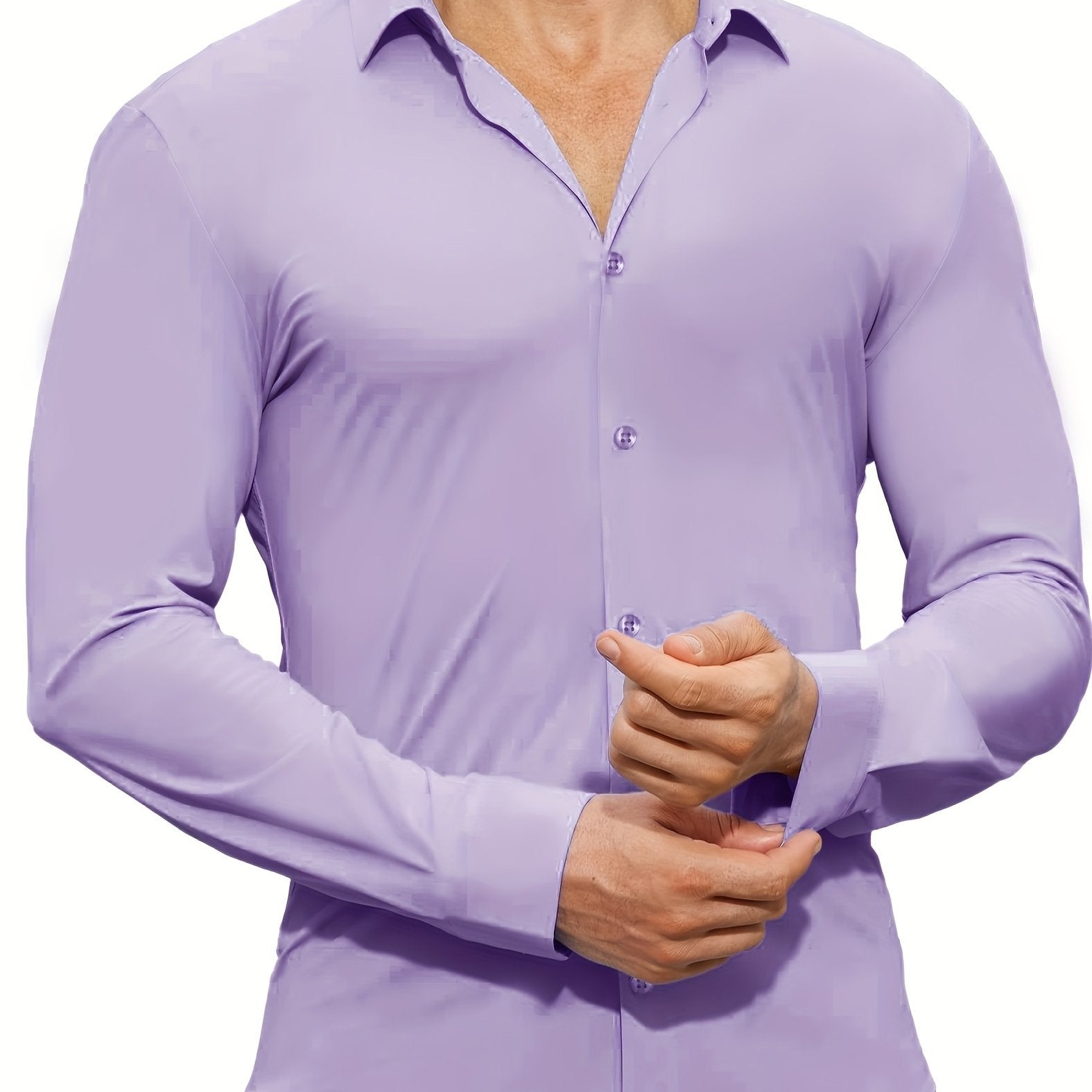 Men's Solid Color Woven Cotton Spandex Long Sleeve Shirt for Casual Wear