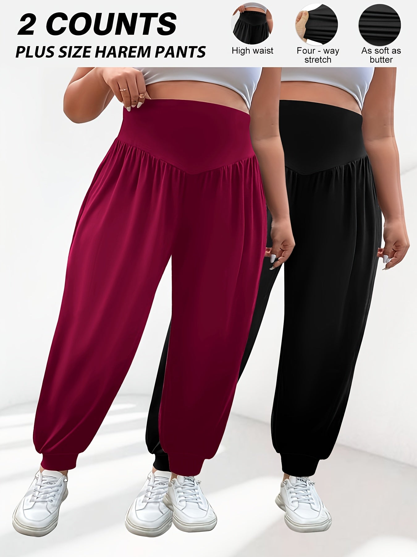 Plus Size High Waist Lantern Pants Stretchy Wide Leg Spring Summer Fall