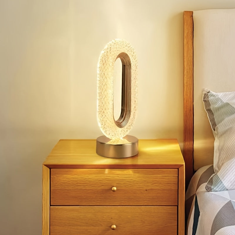 Oval Crystal Table Lamp with USB Charging and LED Light for Bedroom or Office Decor