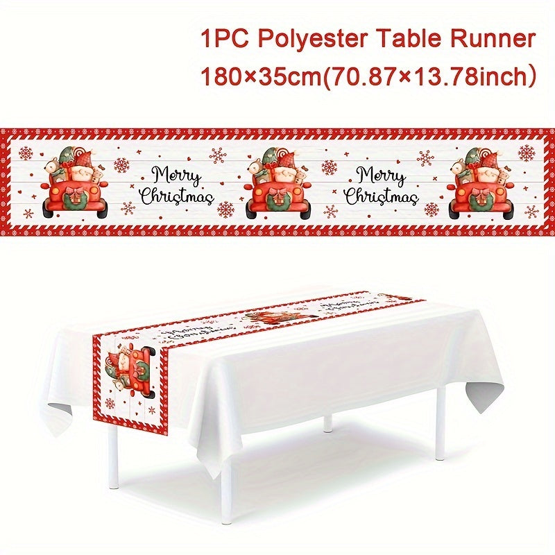 Polyester Table Runner with Snowman Design for Christmas Holiday Decor 180x35cm