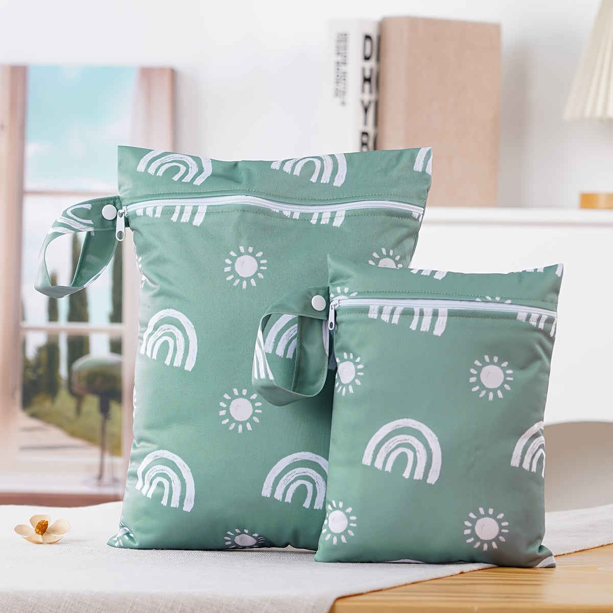 Set of 2 Waterproof Wet Dry Bags for Baby Diapers Swimsuits and Breast Pump Parts Polyester Organizer for Infants and Toddlers