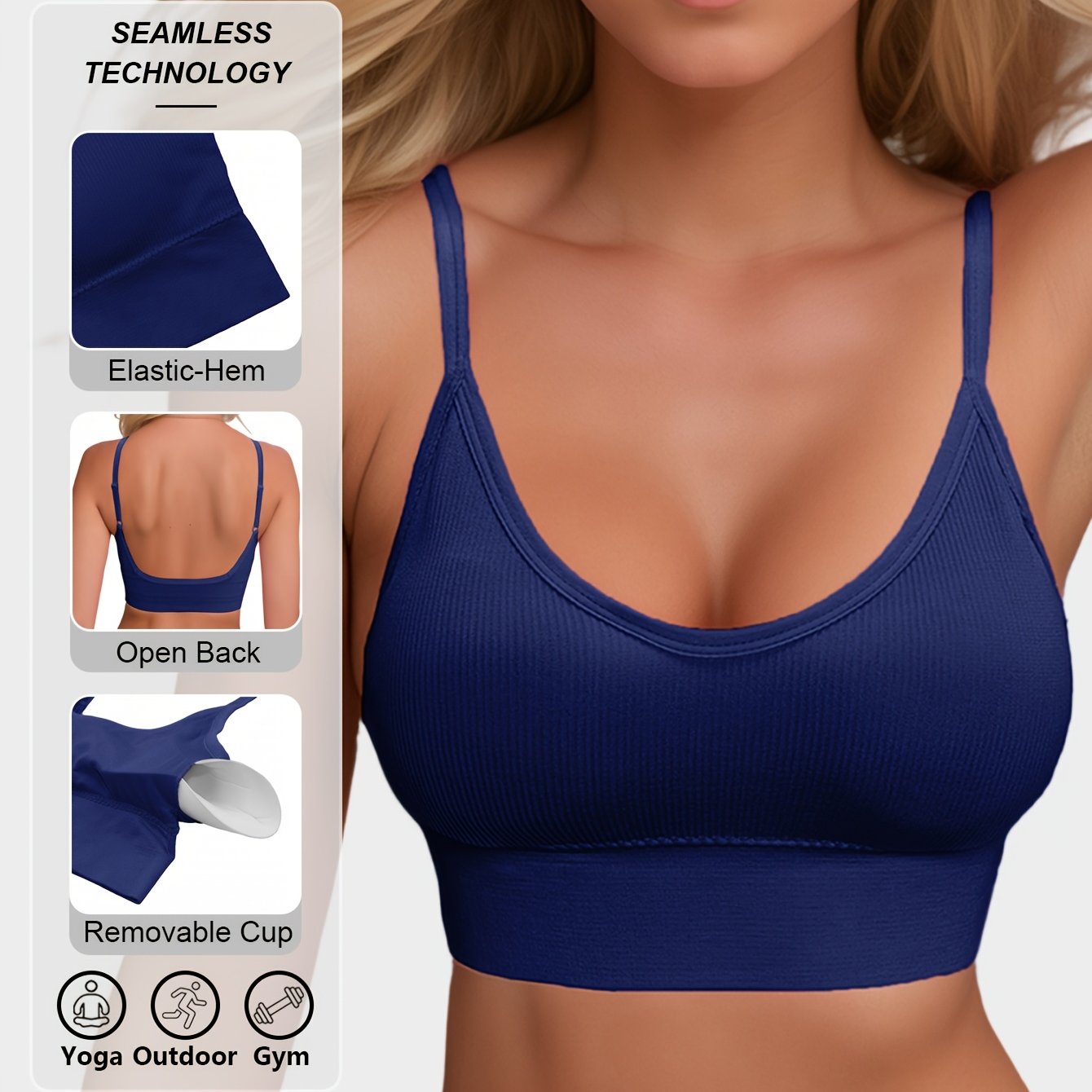 Women’s Ribbed Halter Backless Sports Bra for Yoga and Workout