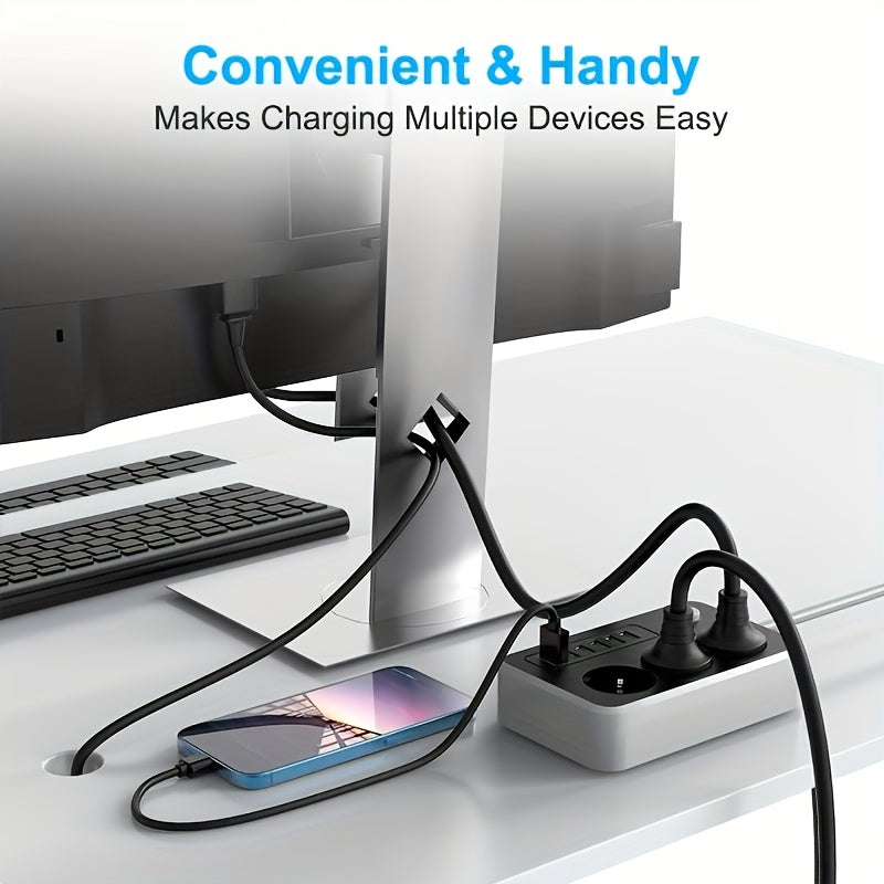 Regleta de alimentación versátil con 3 tomas de corriente AC, 6 puertos USB, cable de extensión de 149cm para hogar, oficina y exterior