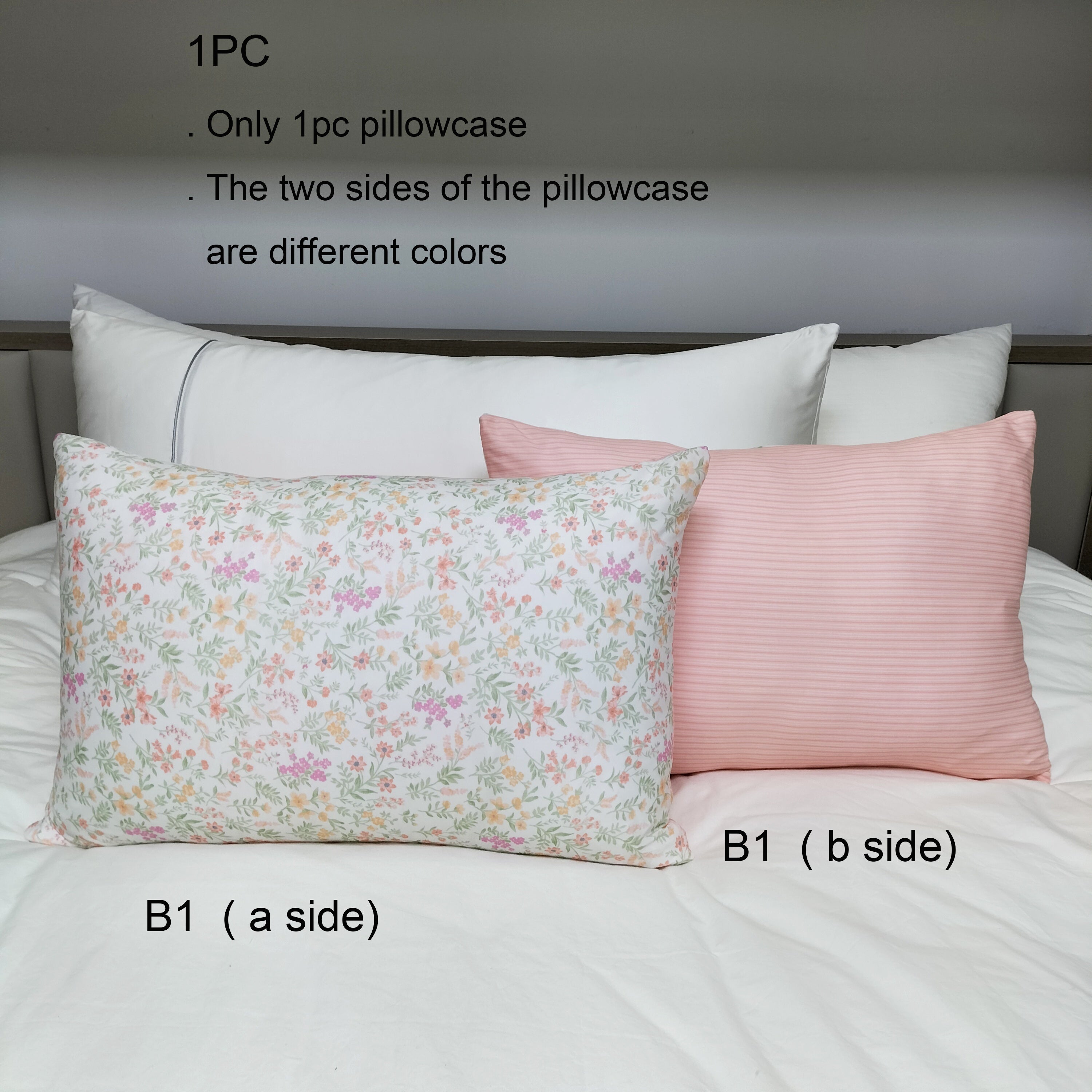 Double-Sided Floral Pillowcase with Zipper, Machine Washable, Durable Polyester